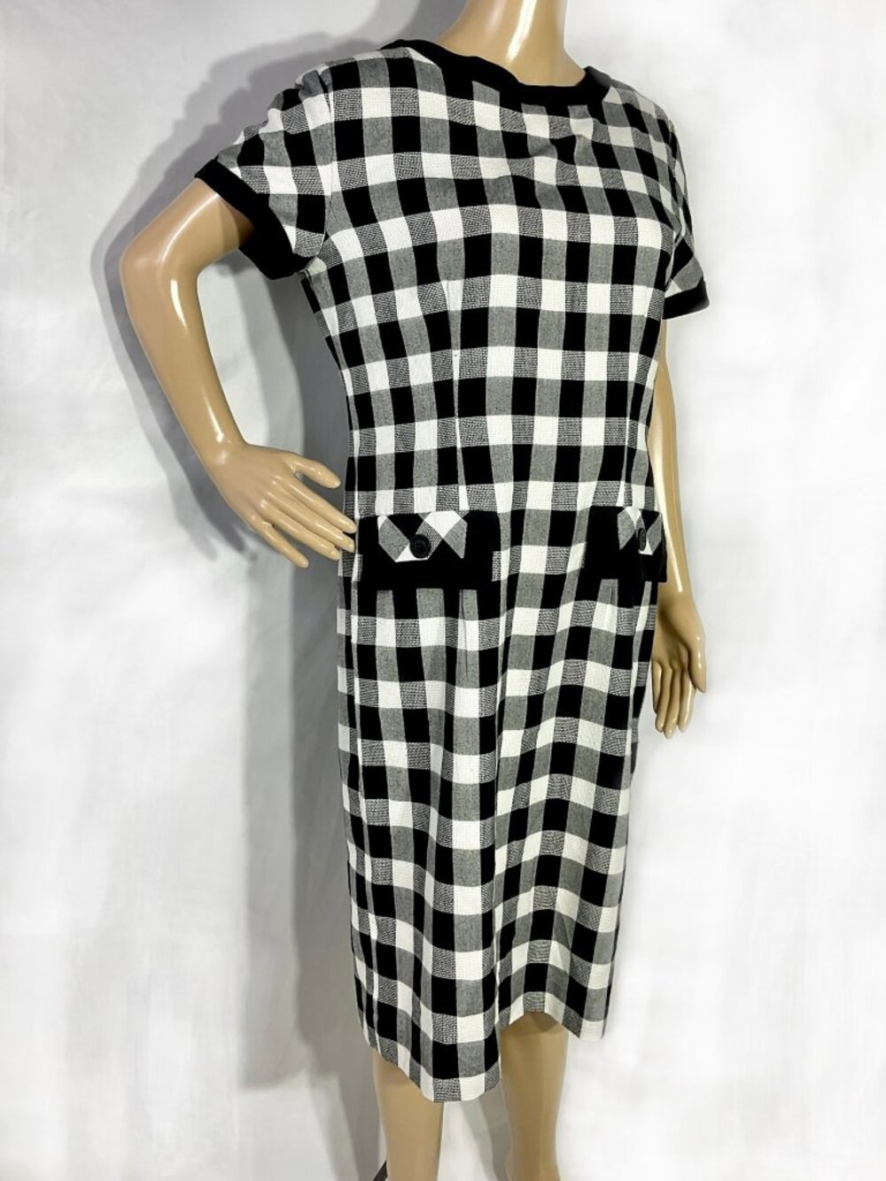 Leslie Fay Sz 10 Gingham Buffalo Check Knee Length Dress 90s Vintage Retro